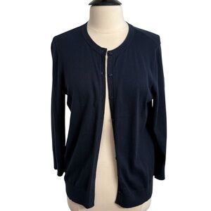 Loft Outlet Women's Classic Long Sleeve Crew Neck Button Cardigan Navy Blue Sz L